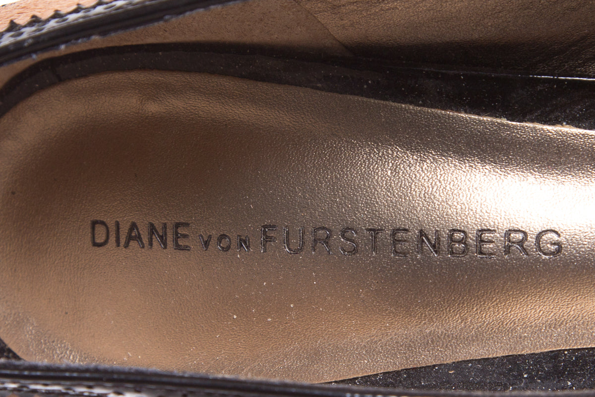 Diane Von Furstenberg Tan/Black Pony Hair Heels SZ 9.5