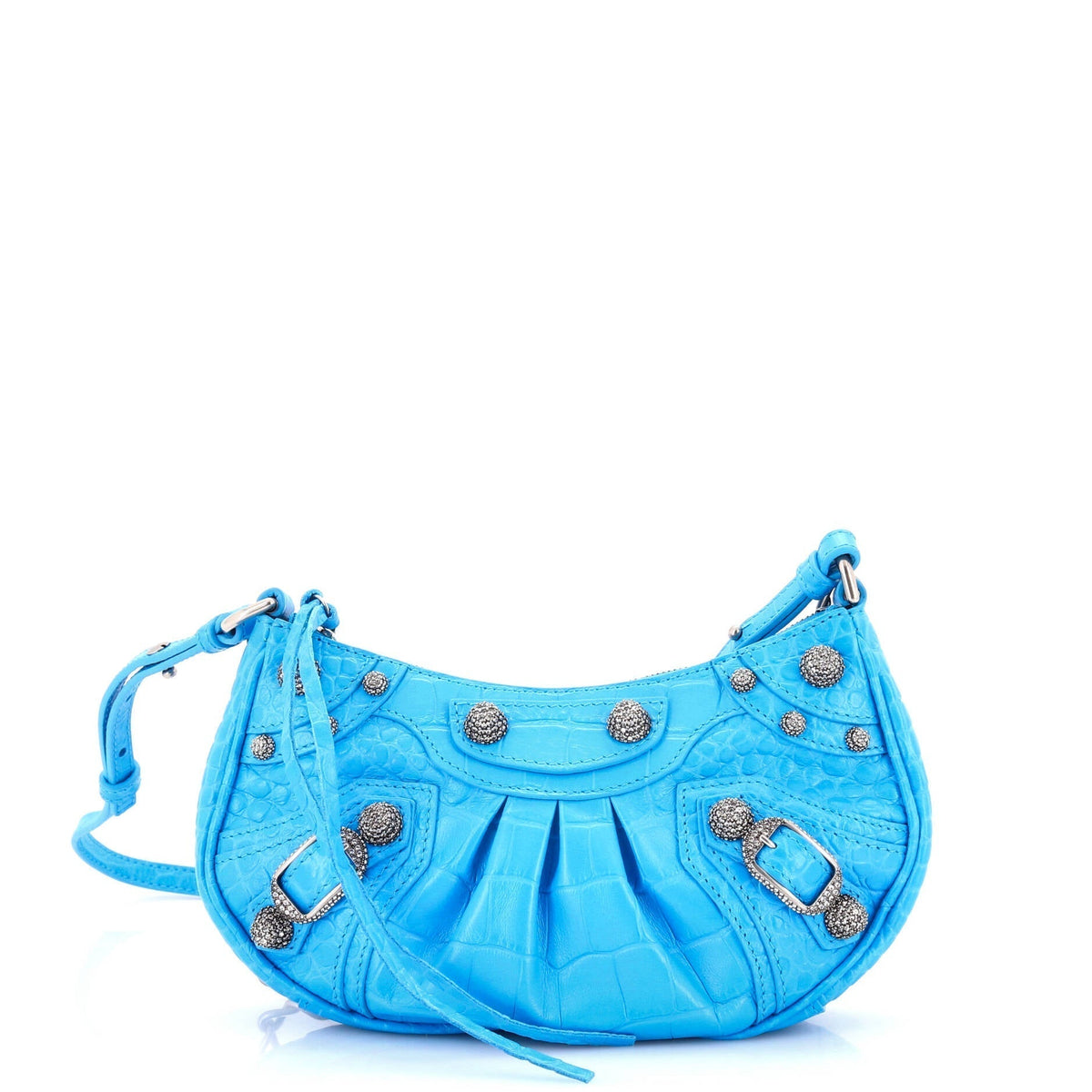 Balenciaga Le Cagole Giant Studs Chain Shoulder Bag Crocodile Embossed Leather with Crystals Mini