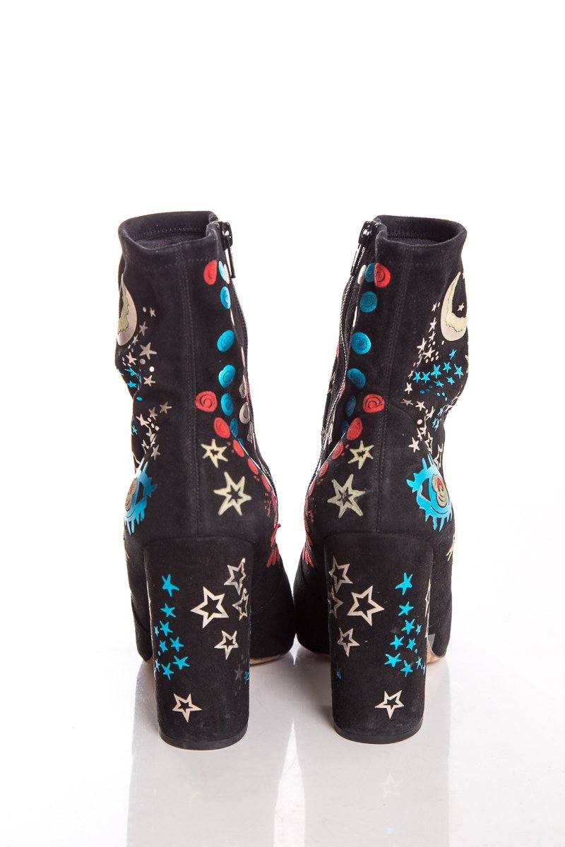 Valentino Black Suede & Multi Color Booties SZ 40