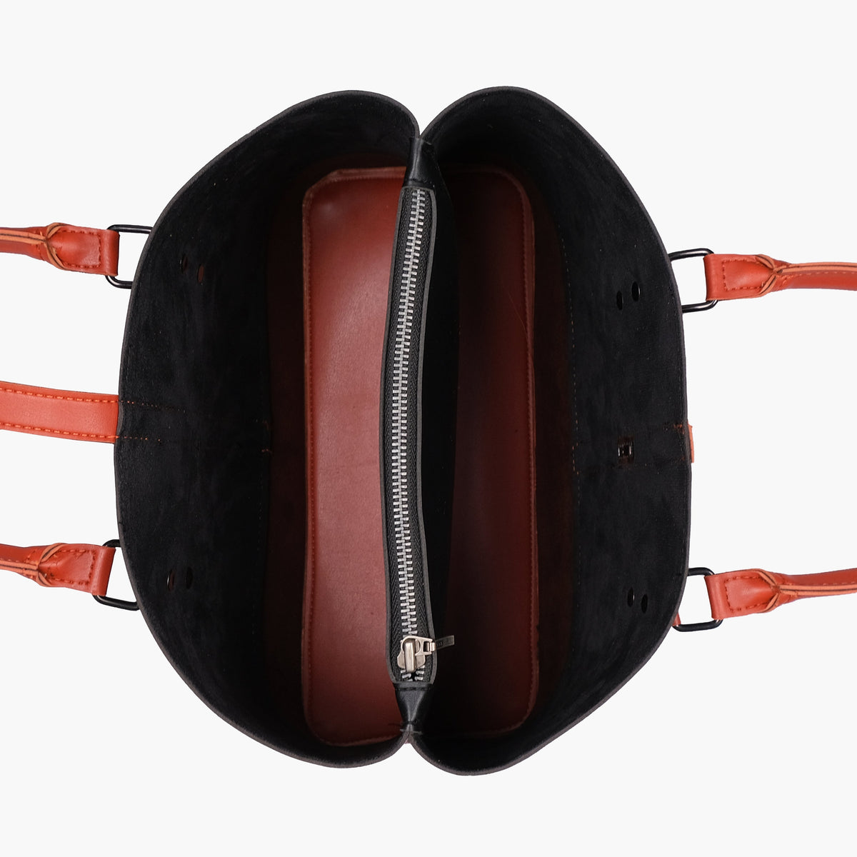 Black and rust multi-compartment shoulder bag