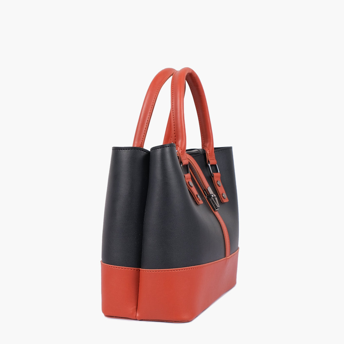Black and rust multi-compartment shoulder bag