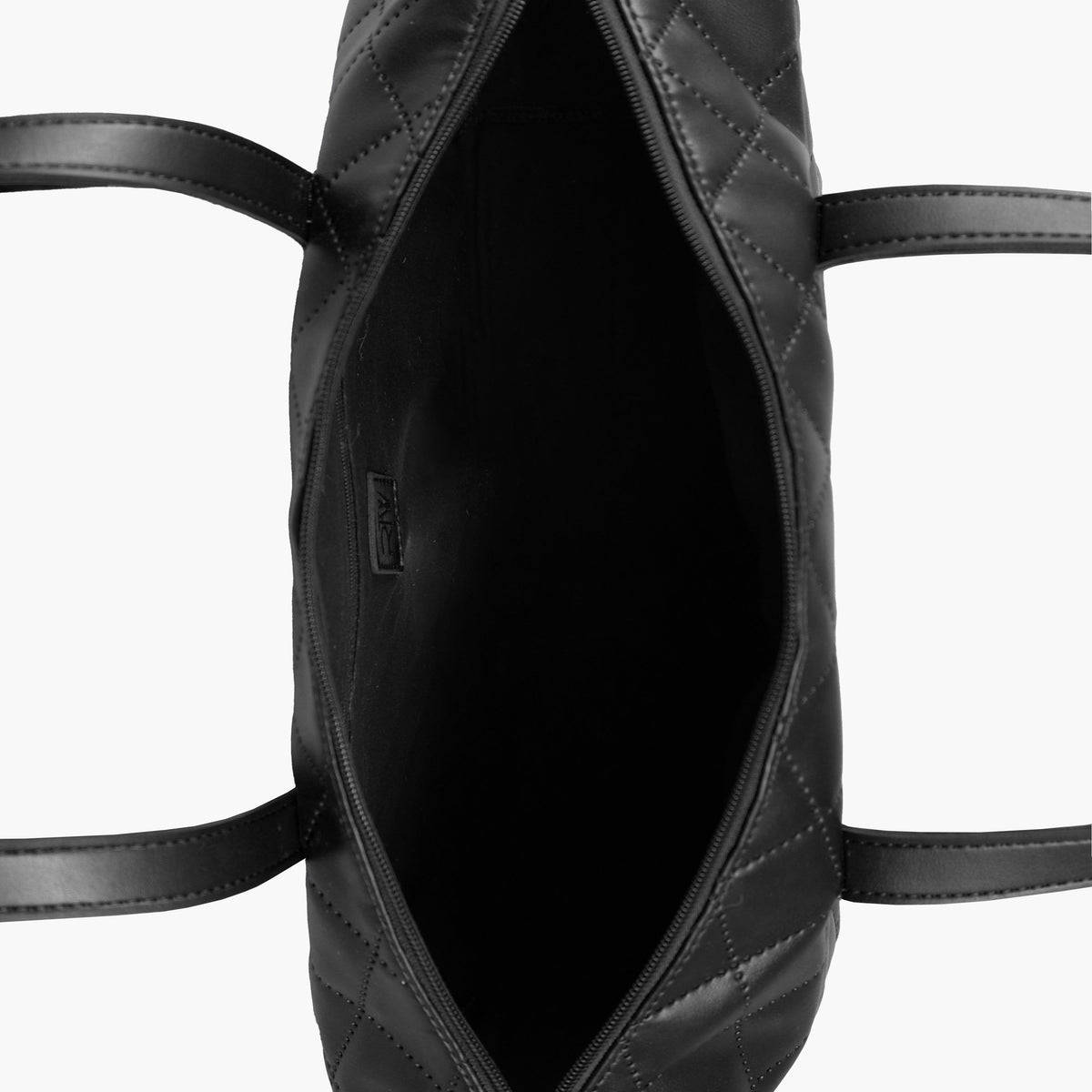 Black quilted carryall tote bag