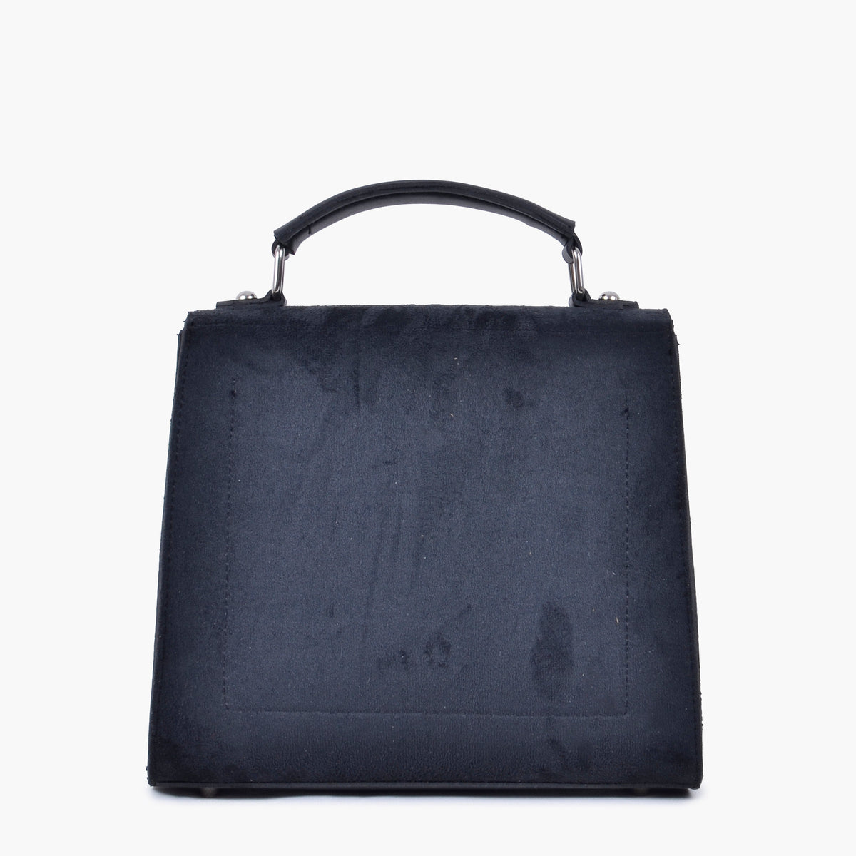 Black suede push-lock messenger bag