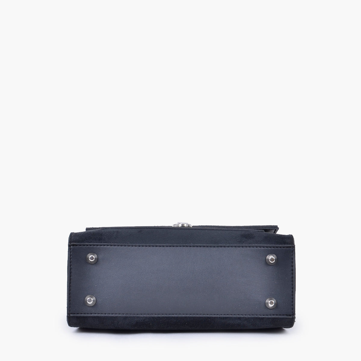Black suede push-lock messenger bag