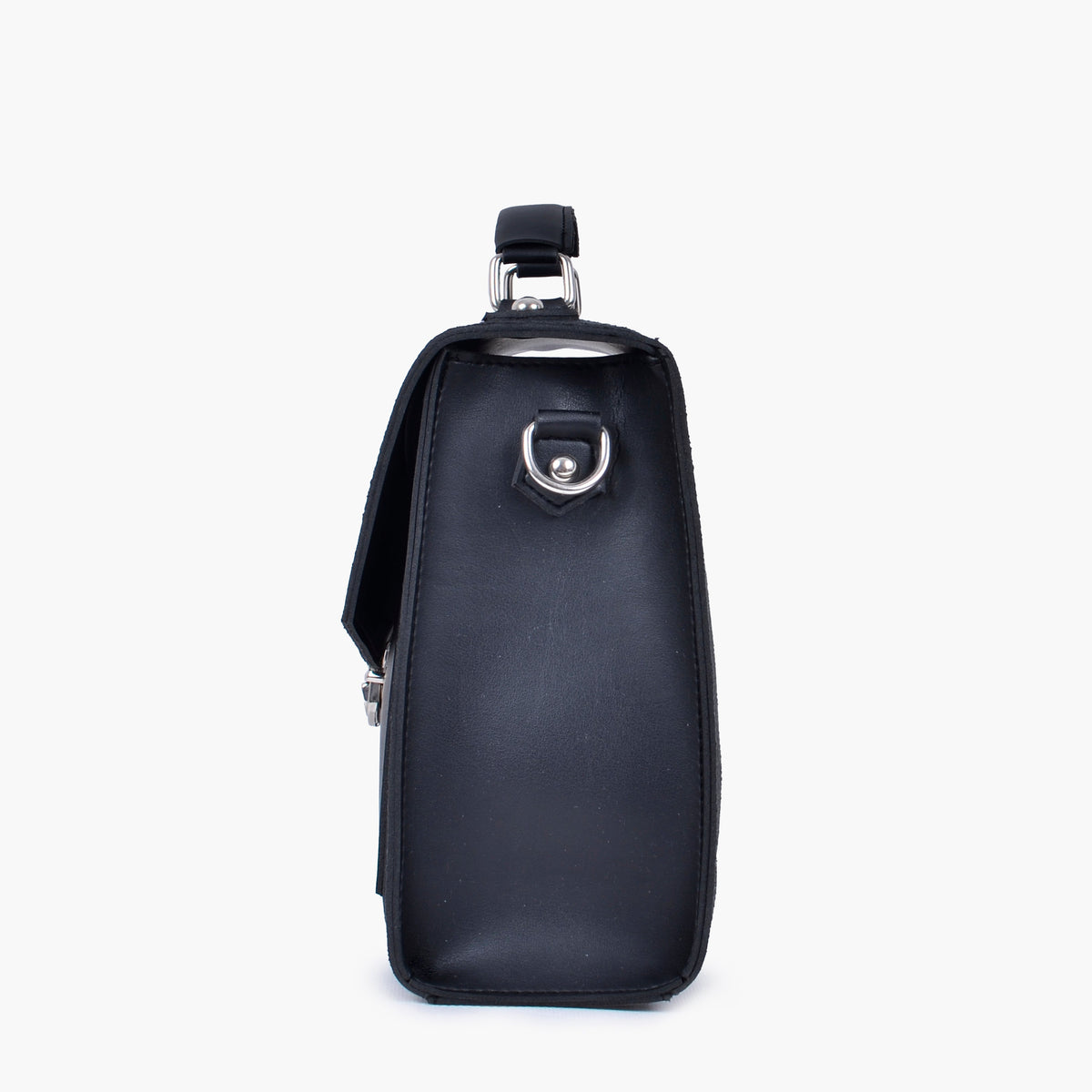 Black suede push-lock messenger bag