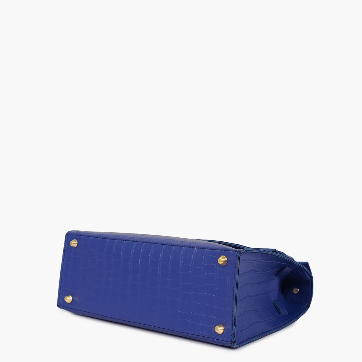 Blue top-handle crocodile mini bag