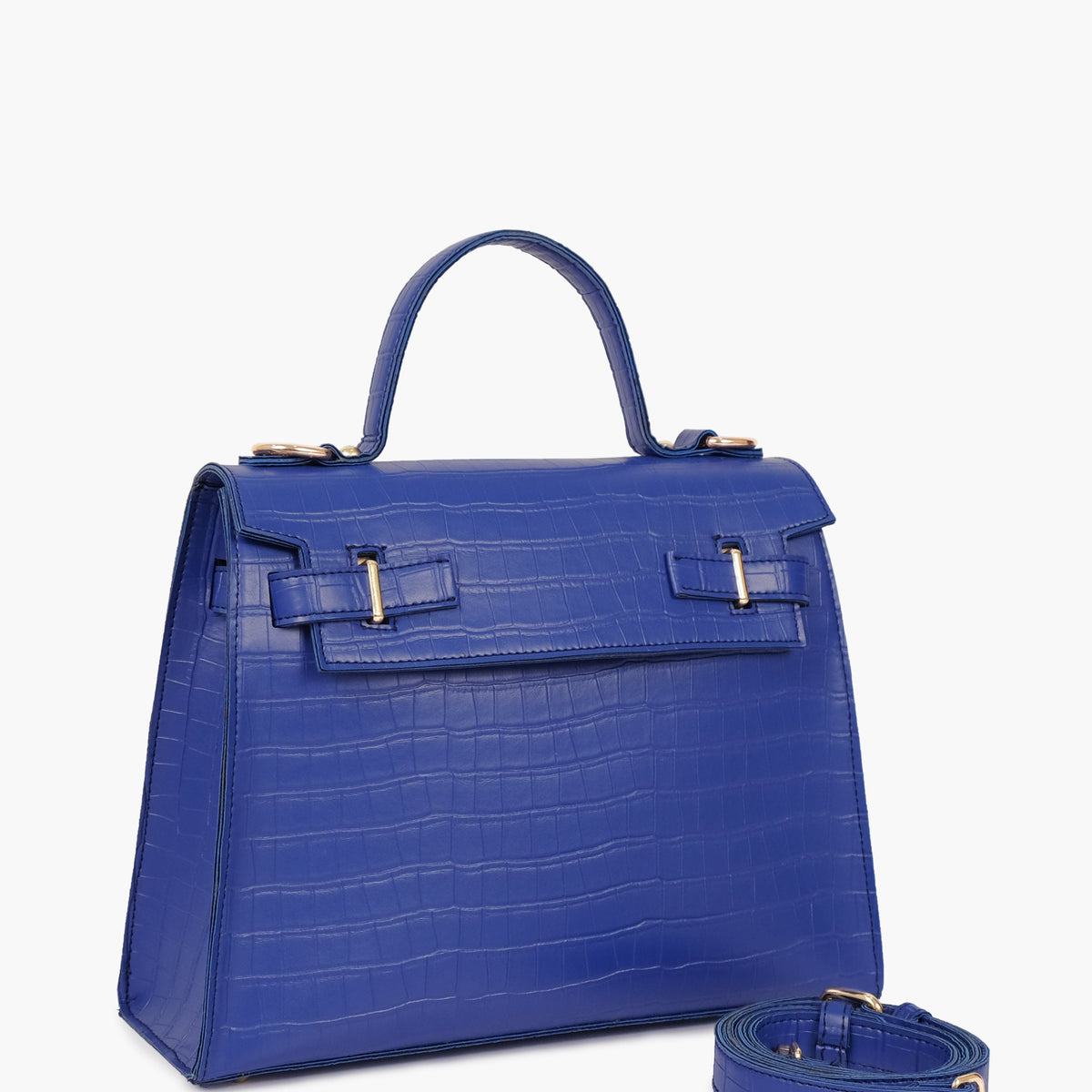 Blue top-handle crocodile mini bag