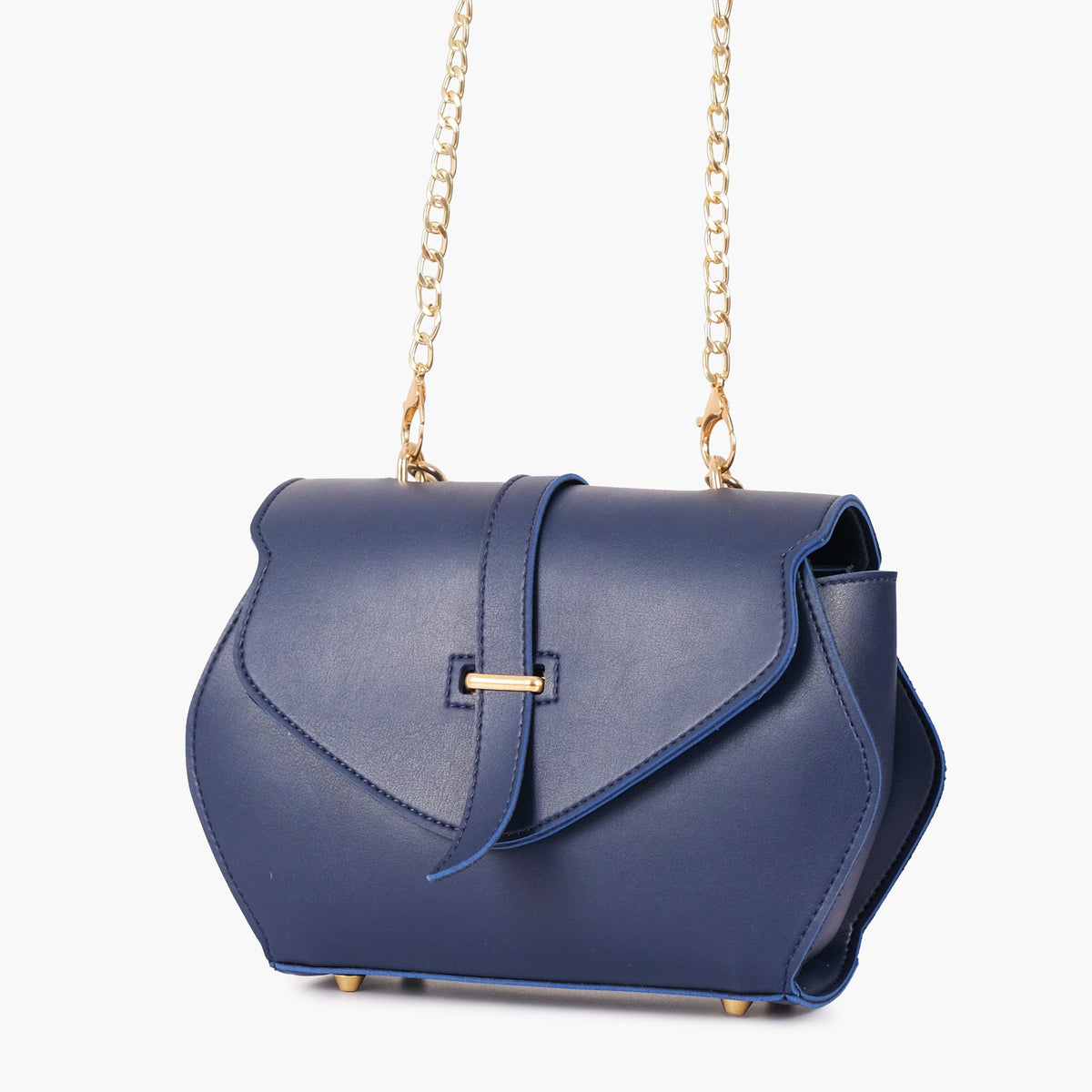 Blue top-handle hexagon bag