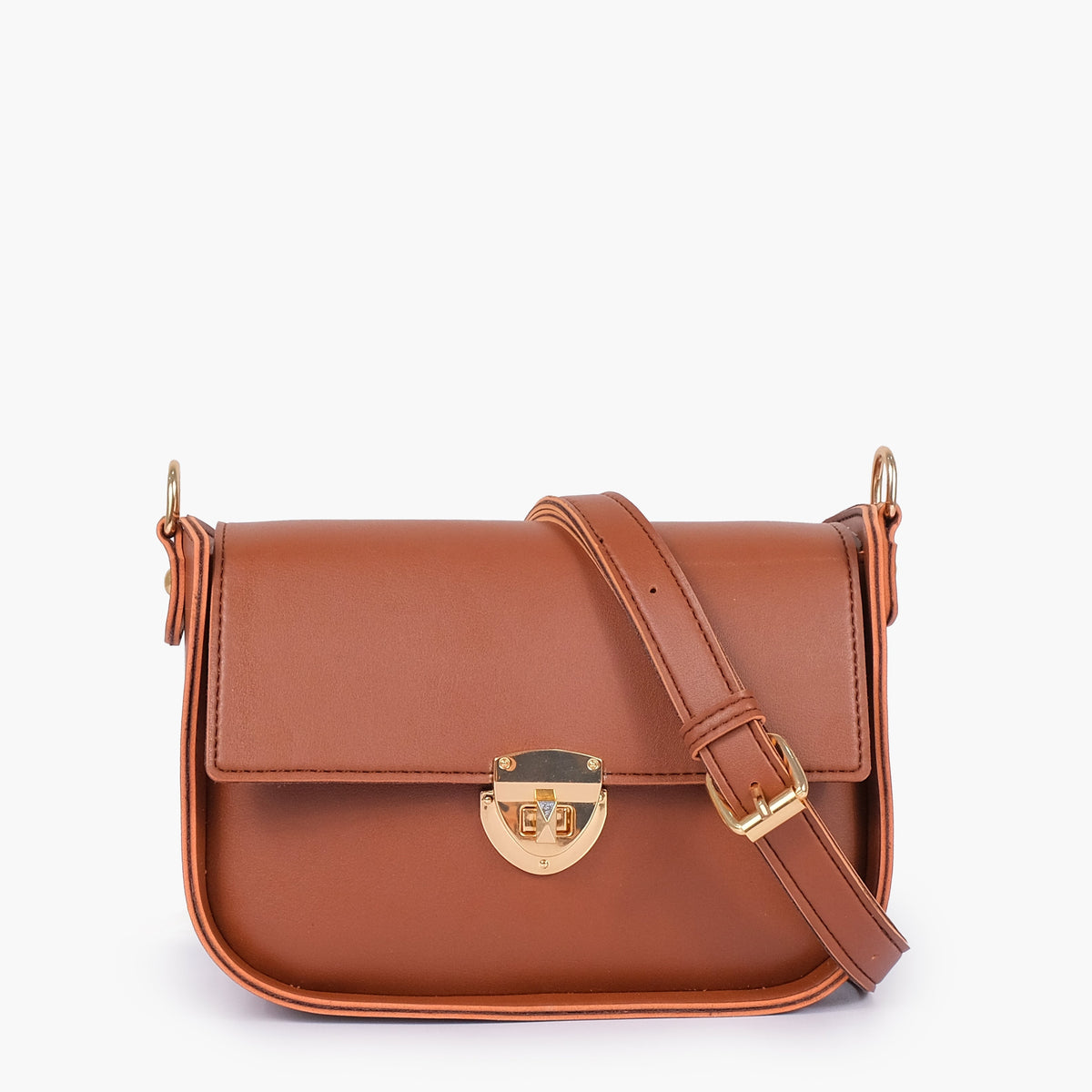 Brown saddle bag with twist lock