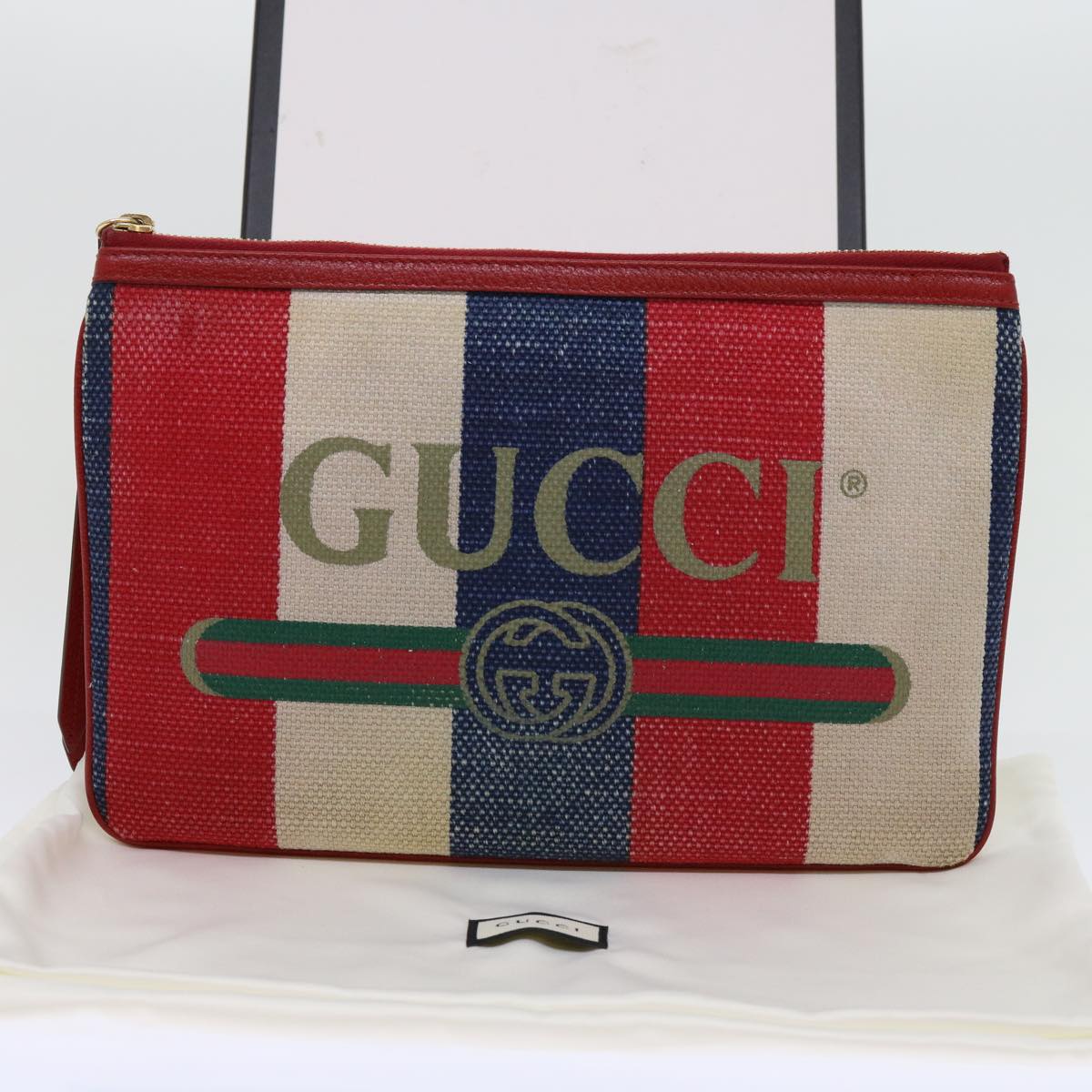 GUCCI Clutch Bag Canvas Blue White Red 524788 Auth bs11302