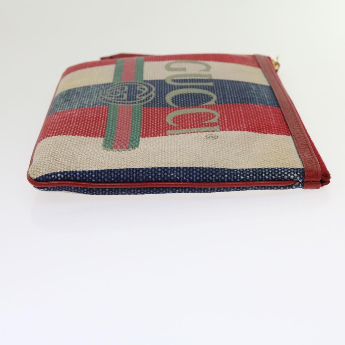 GUCCI Clutch Bag Canvas Blue White Red 524788 Auth bs11302