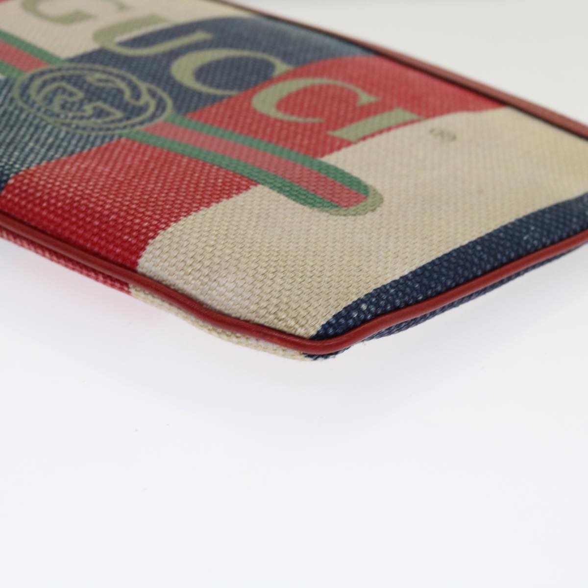 GUCCI Clutch Bag Canvas Blue White Red 524788 Auth bs11302