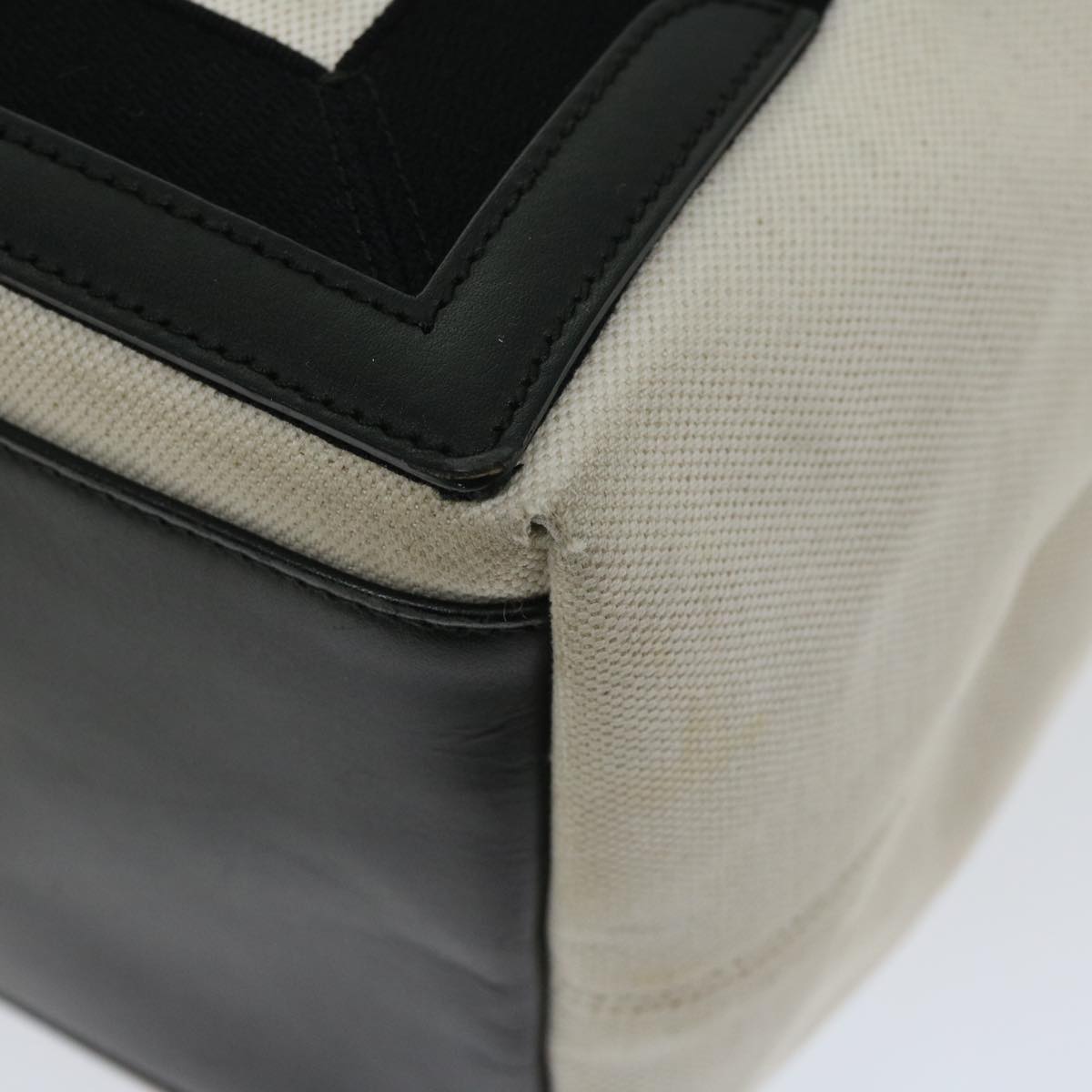 balenciaga Hand Bag Canvas White Black Auth bs12378