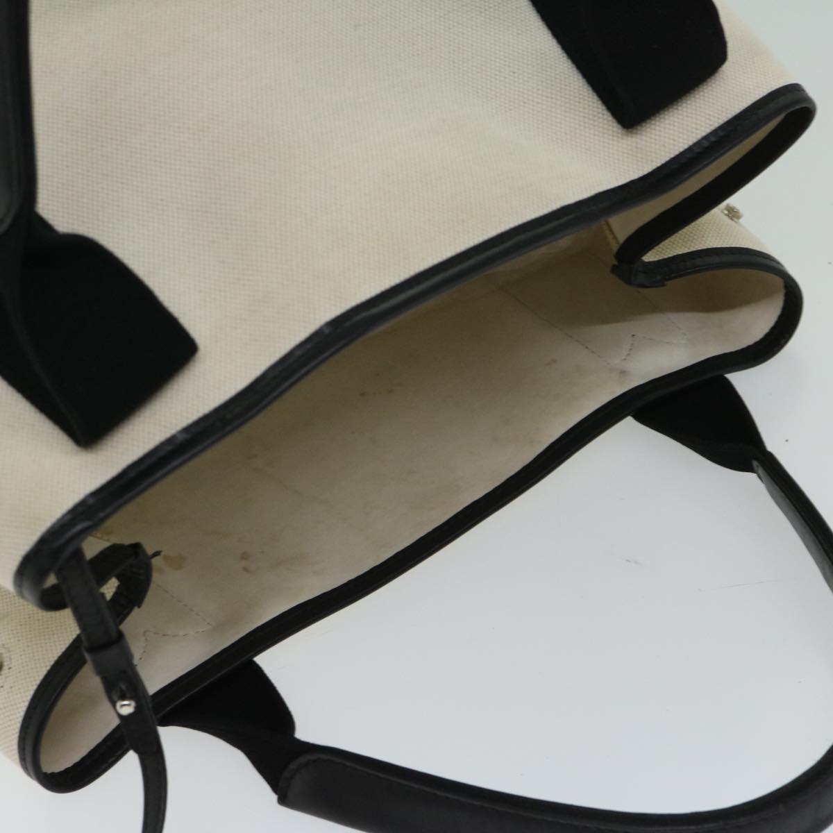 balenciaga Hand Bag Canvas White Black Auth bs12378