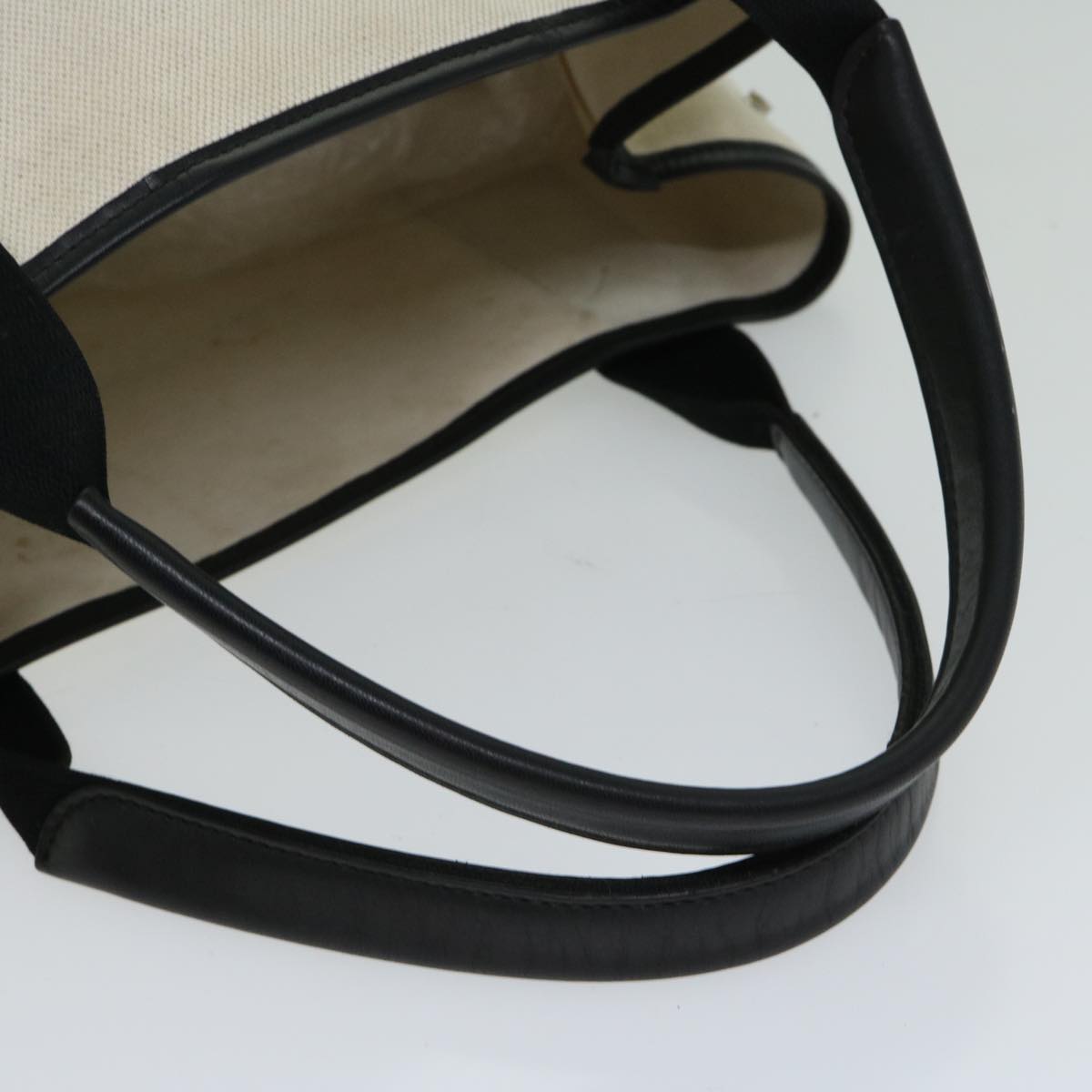 balenciaga Hand Bag Canvas White Black Auth bs12378
