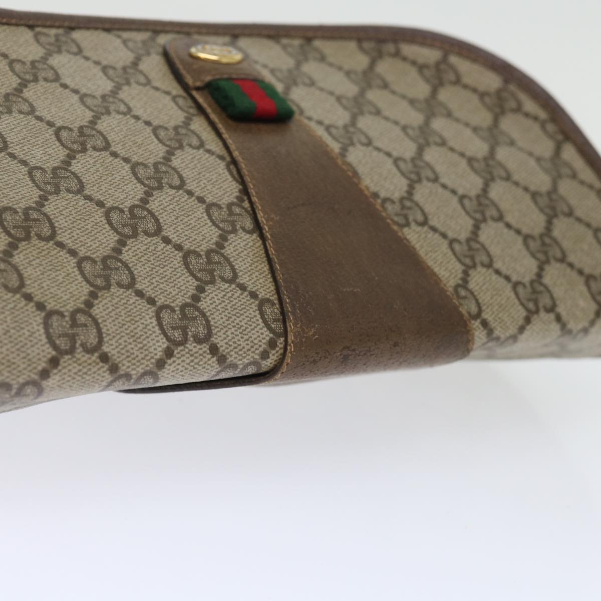 GUCCI GG Supreme Web Sherry Line Clutch Bag Beige Green 89 01 030 Auth bs13591