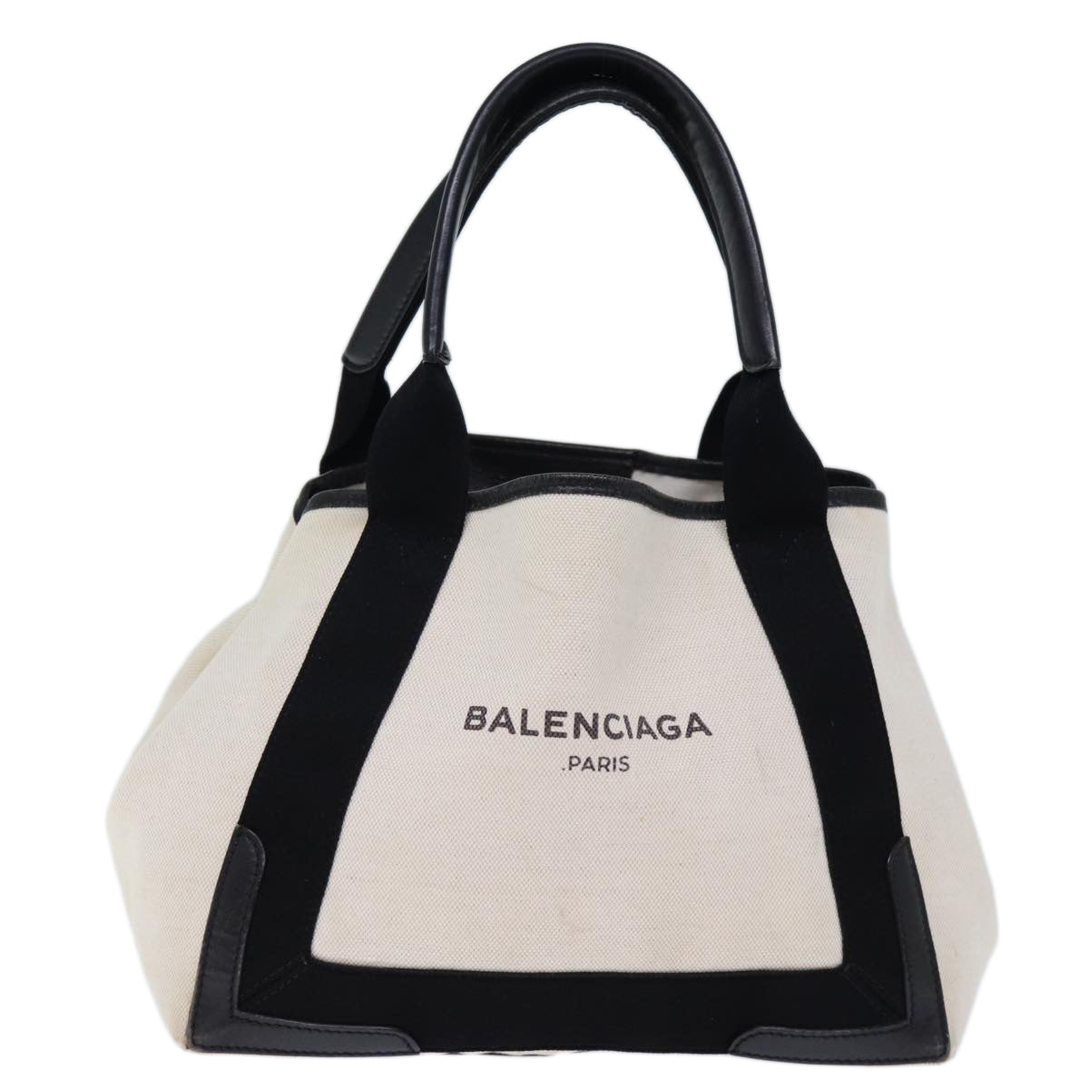 balenciaga Cabas S Hand Bag Canvas White Black Auth bs13699