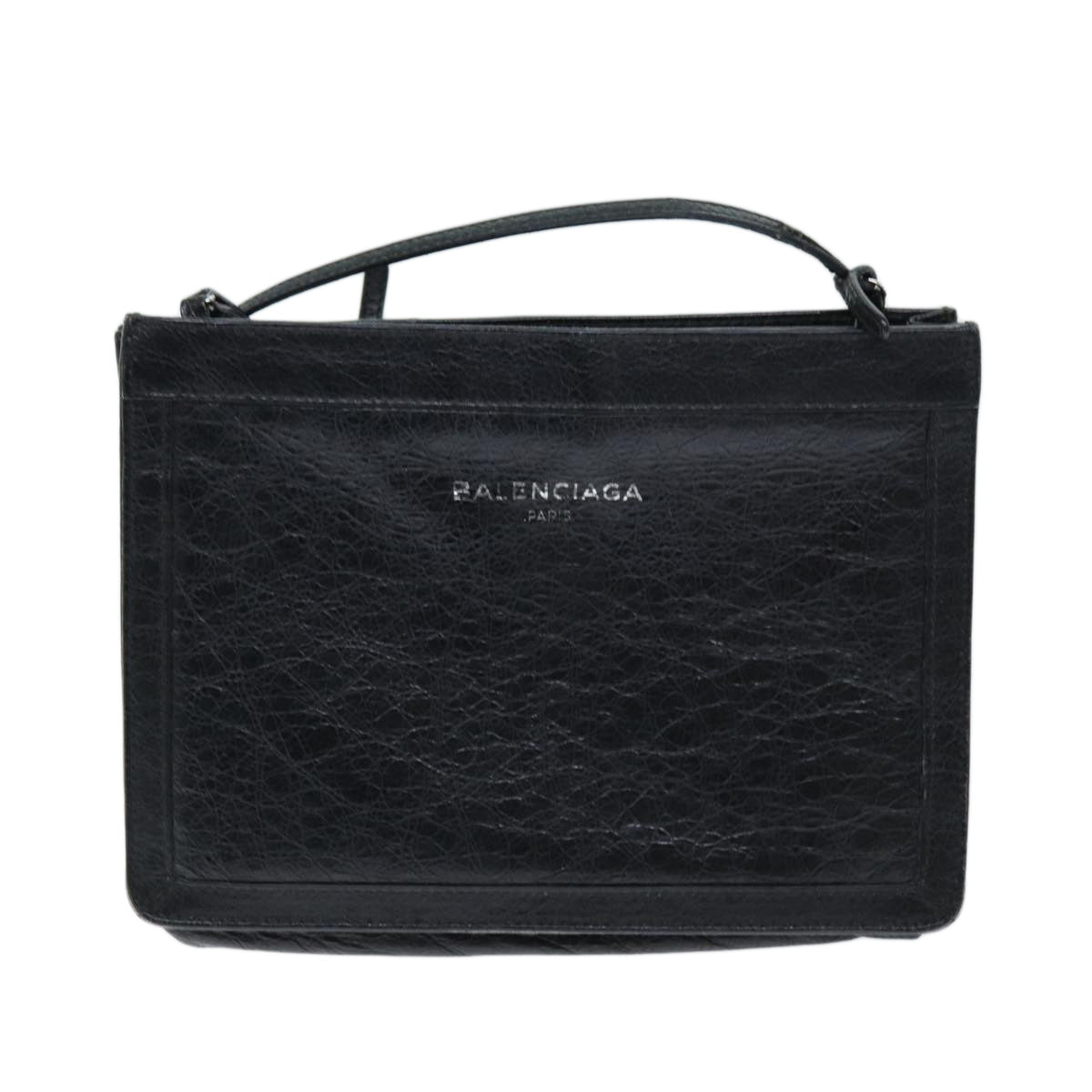 balenciaga Navy Pochette Shoulder Bag Leather Black 339937 Auth bs14200