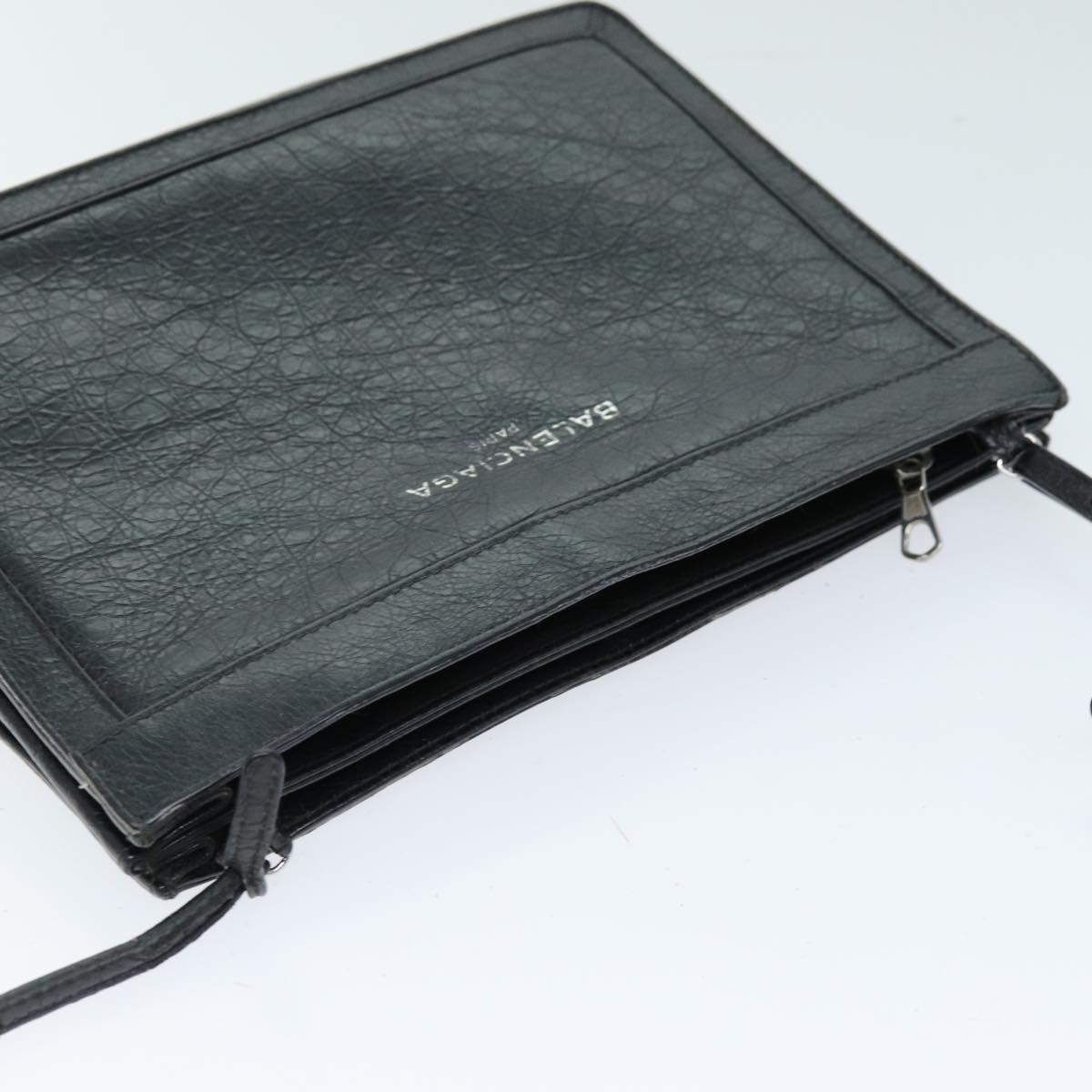 balenciaga Navy Pochette Shoulder Bag Leather Black 339937 Auth bs14200