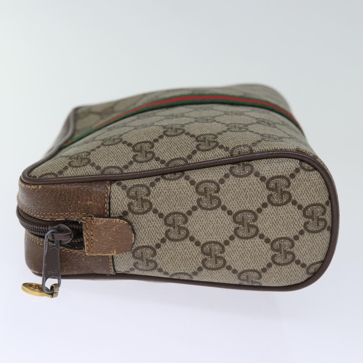 GUCCI GG Supreme Web Sherry Line Clutch Bag PVC Beige Red 75 01 012 Auth bs14245