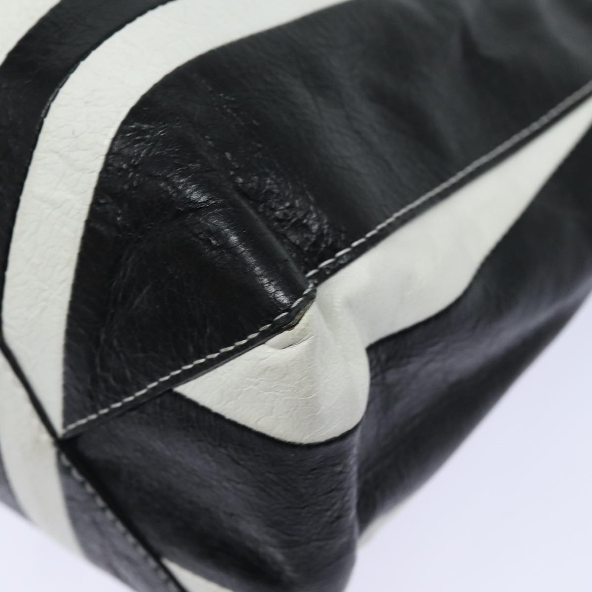 balenciaga Clutch Bag Leather Black White Auth bs15028