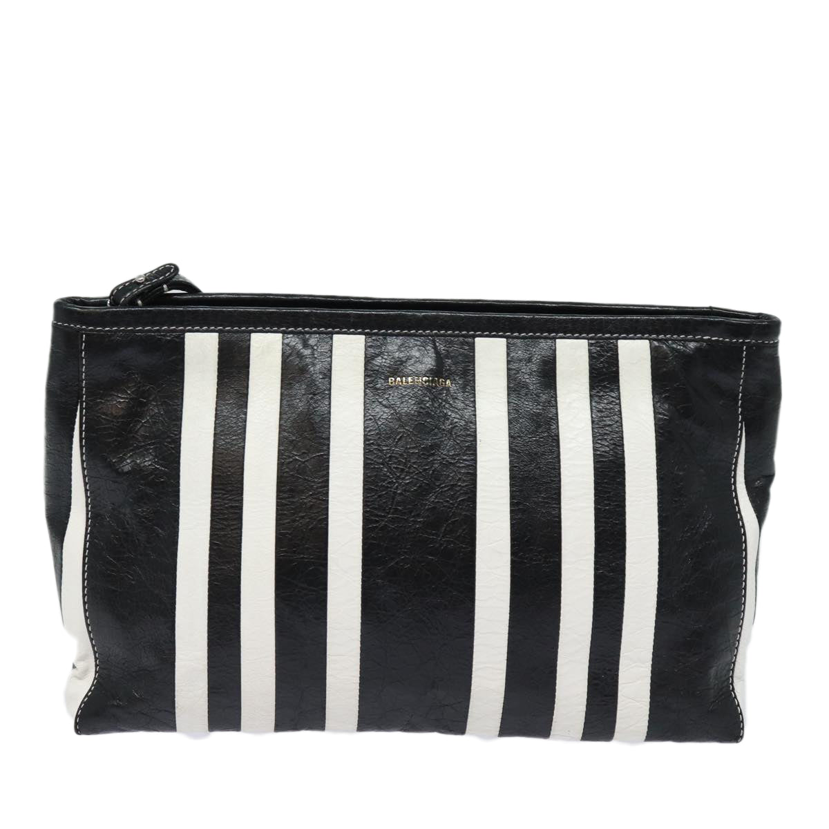 balenciaga Clutch Bag Leather Black White Auth bs15028
