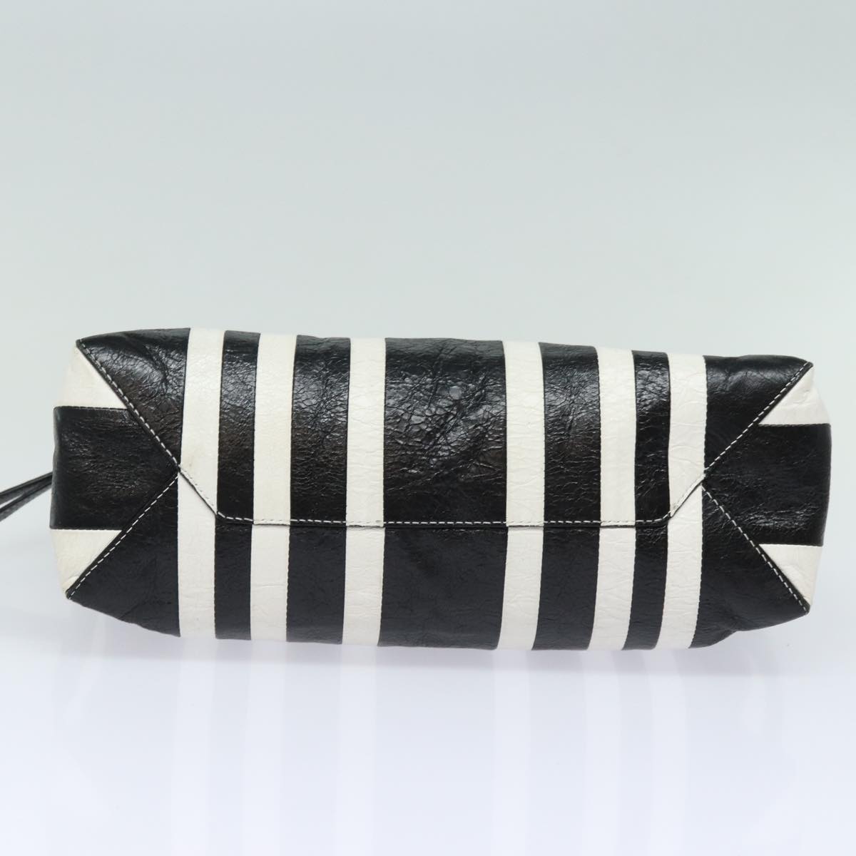 balenciaga Clutch Bag Leather Black White Auth bs15028