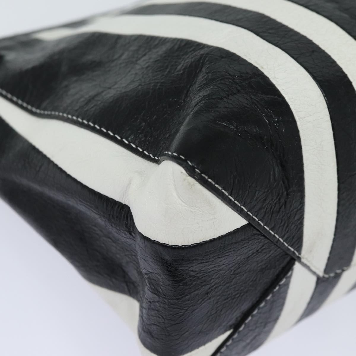 balenciaga Clutch Bag Leather Black White Auth bs15028