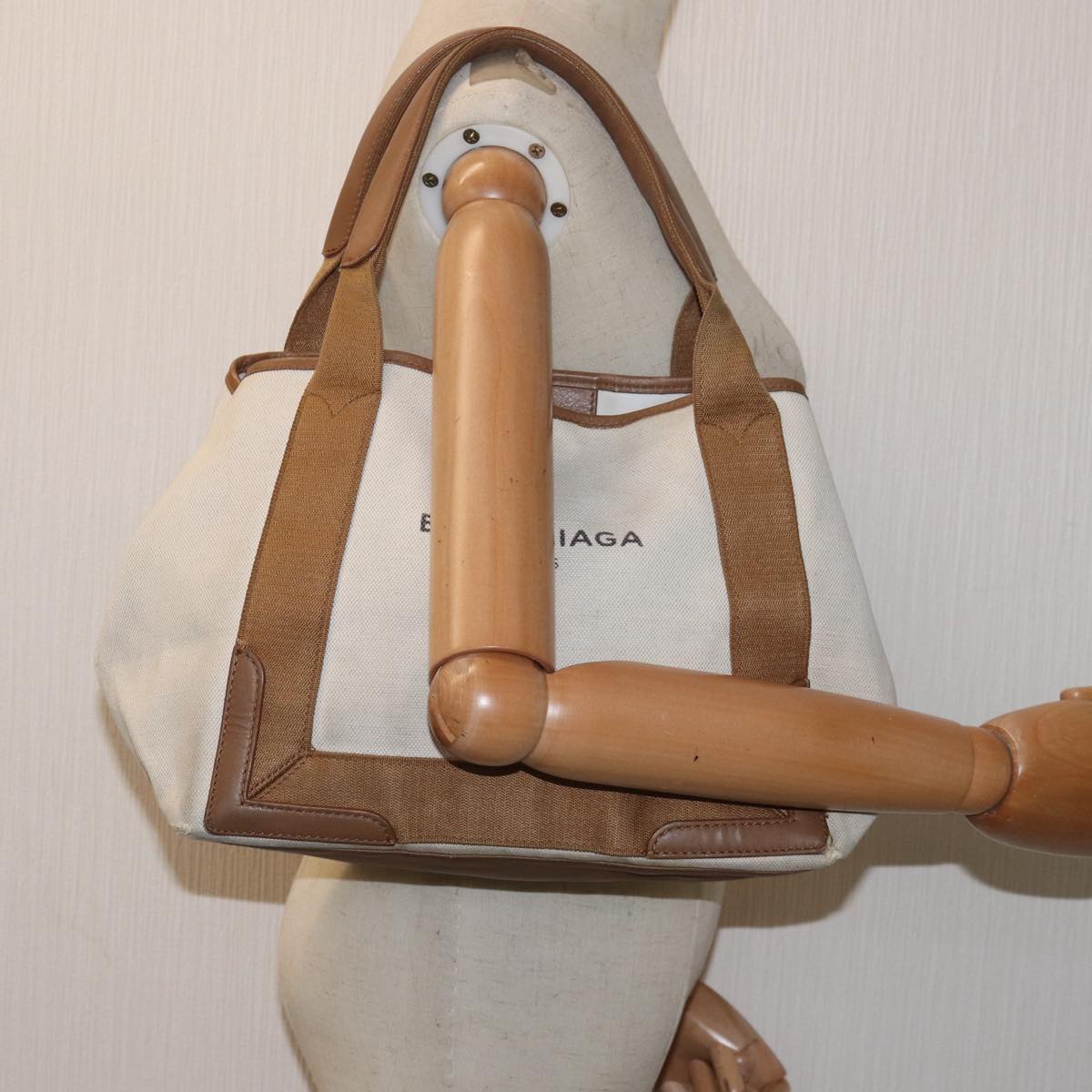 balenciaga Navy kabas S Hand Bag Canvas Beige White 339933 Auth bs15696