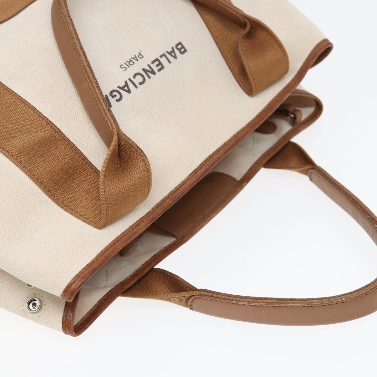 balenciaga Navy kabas S Hand Bag Canvas Beige 339933 Auth bs16366