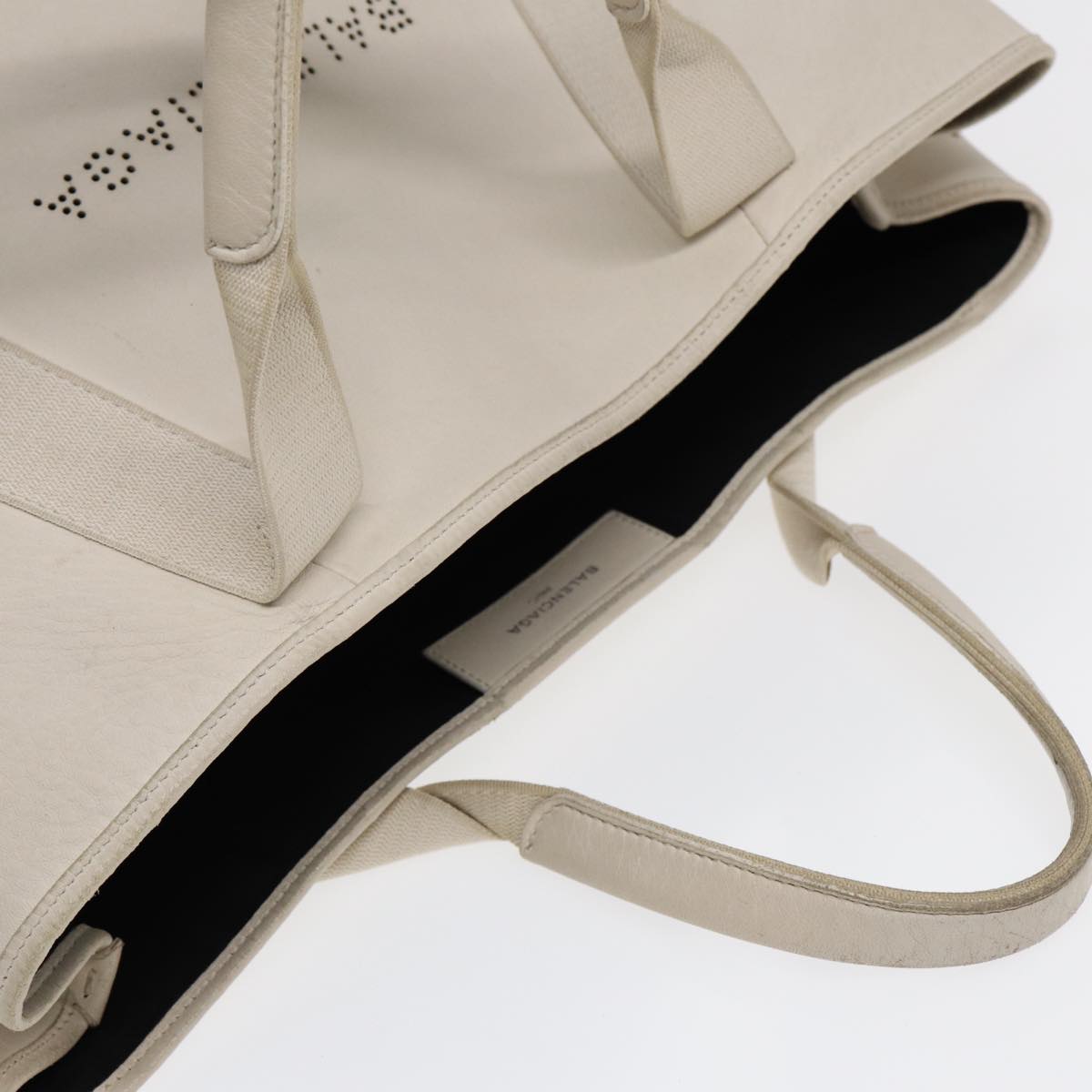 balenciaga Navy Cabas Hand Bag Leather White Silver 339936 Auth bs17140