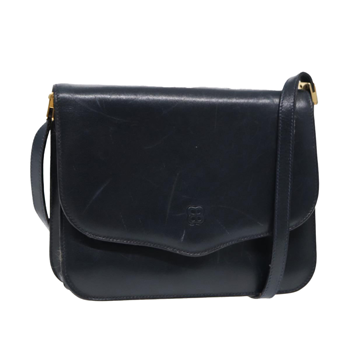 balenciaga Shoulder Bag Leather Navy Gold Auth bs17168