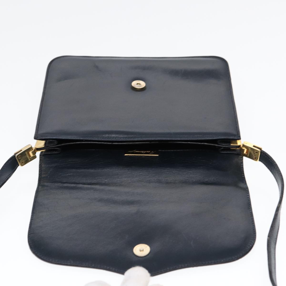balenciaga Shoulder Bag Leather Navy Gold Auth bs17168