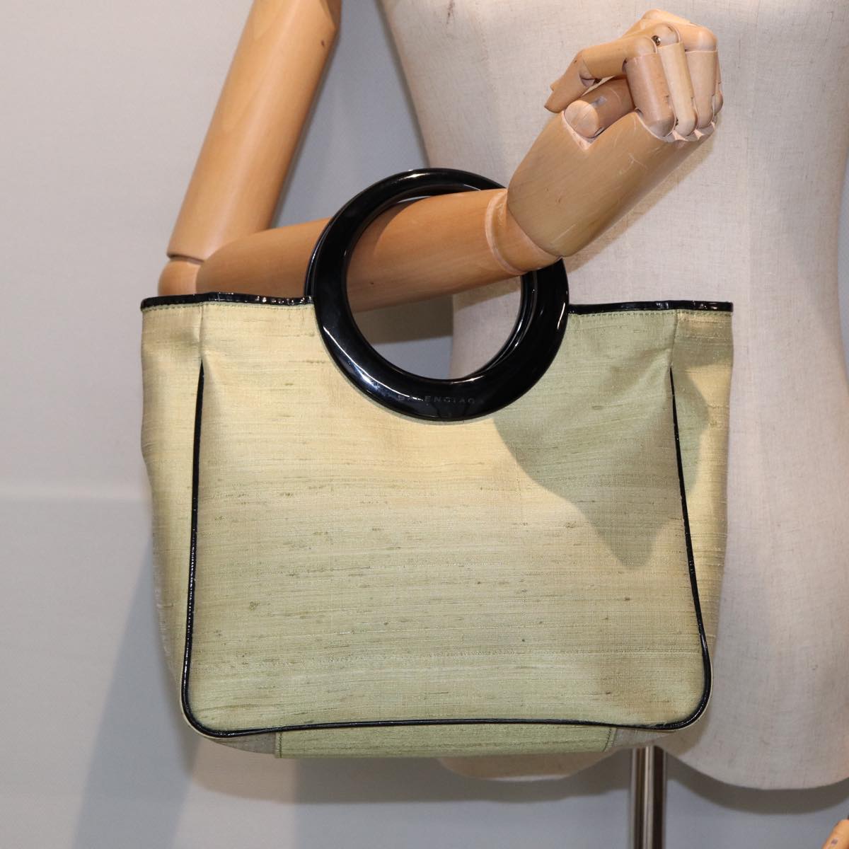 balenciaga Hand Bag Canvas Silver Yellow Auth bs17169