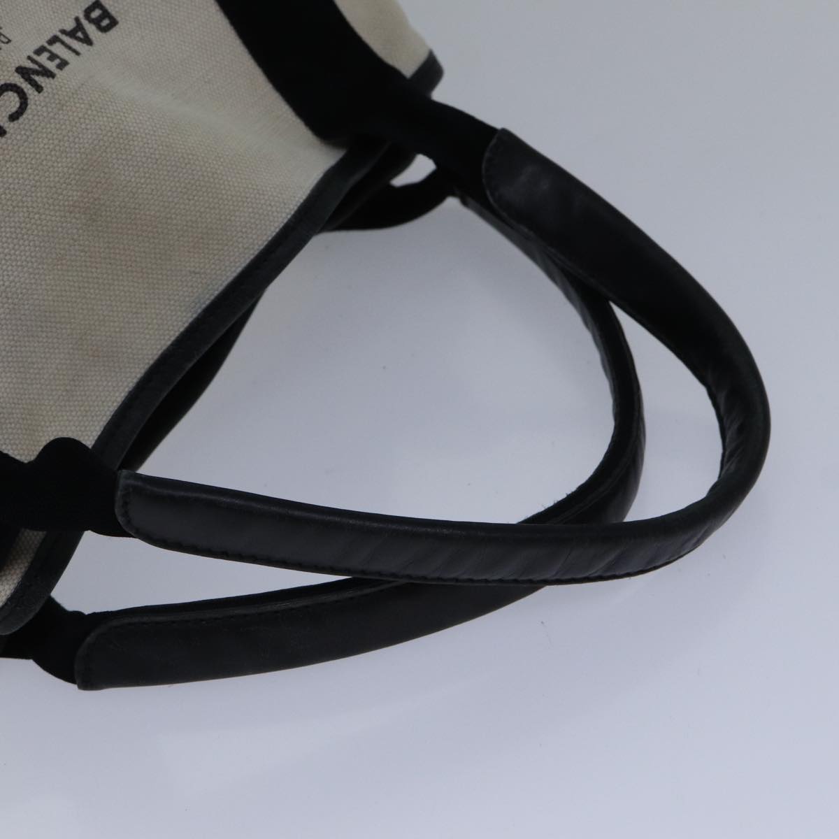 balenciaga Hand Bag Canvas Beige Black Auth bs17795