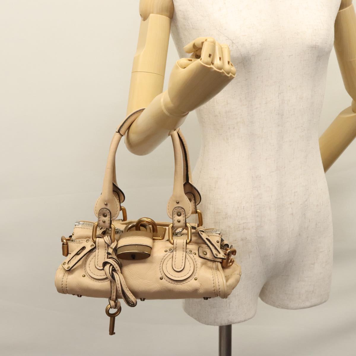 Chloe Paddington Mini Hand Bag Leather Beige Silver gold bs22040