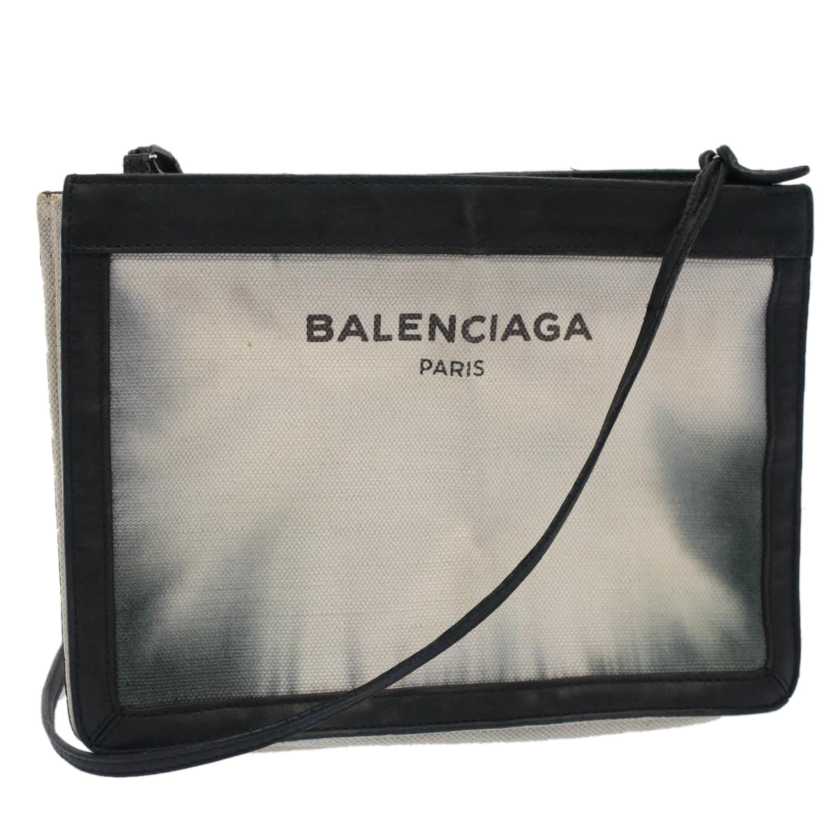 balenciaga Shoulder Bag Canvas White Black Auth bs7585