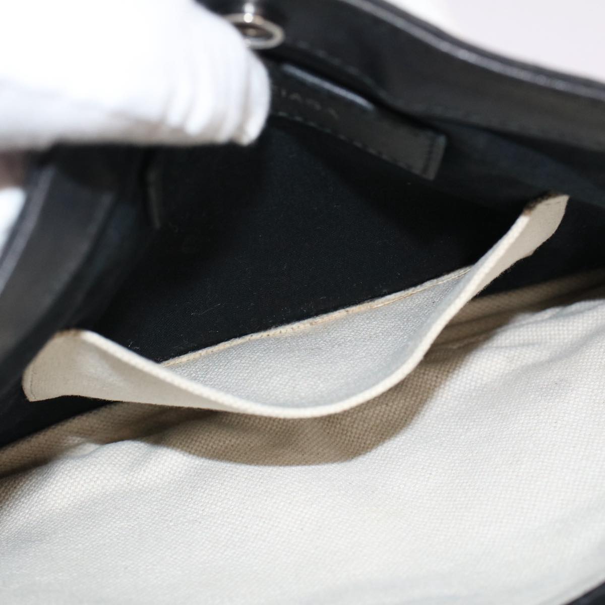 balenciaga Shoulder Bag Canvas White Black Auth bs7585
