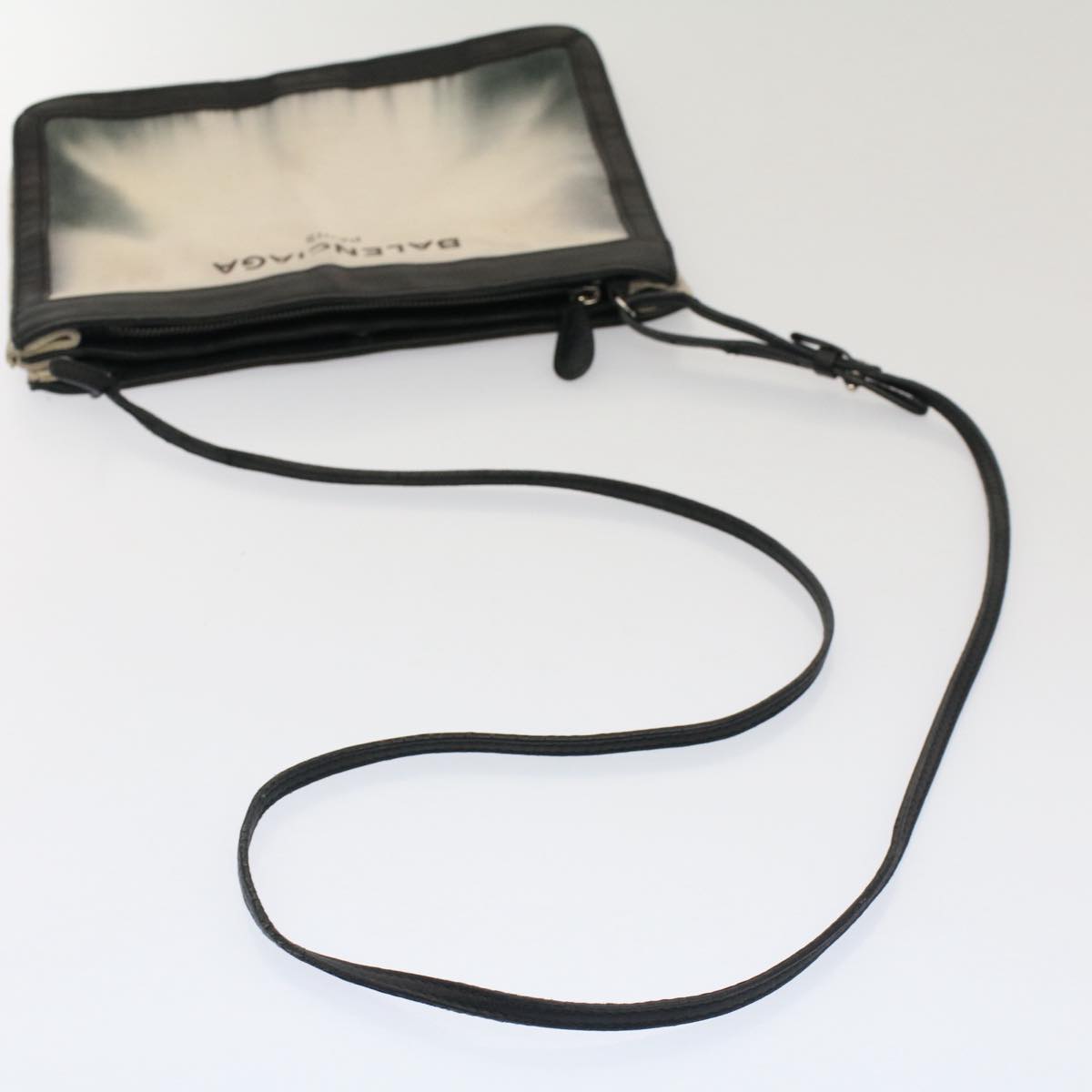 balenciaga Shoulder Bag Canvas White Black Auth bs7585
