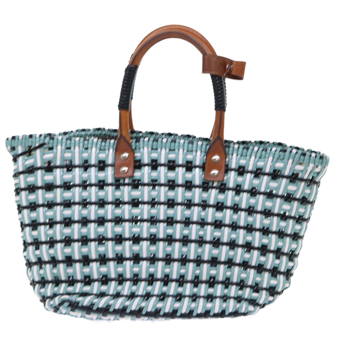 balenciaga Tote Bag Leather Light Blue Black White Auth bs7863