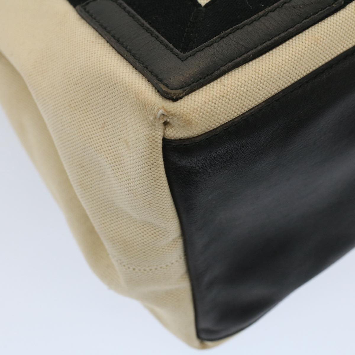 balenciaga Tote Bag Canvas Leather Beige Black Auth bs8120