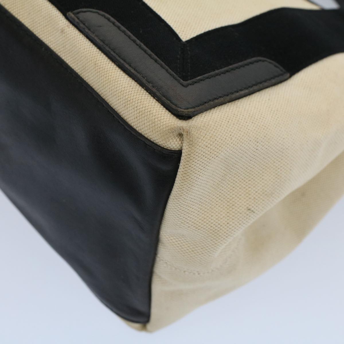 balenciaga Tote Bag Canvas Leather Beige Black Auth bs8120