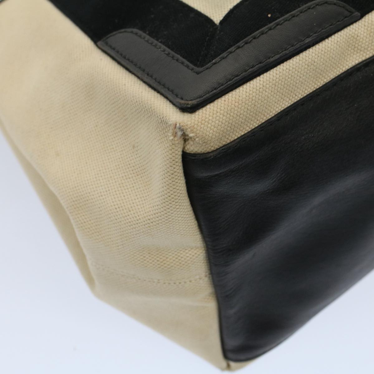 balenciaga Tote Bag Canvas Leather Beige Black Auth bs8120