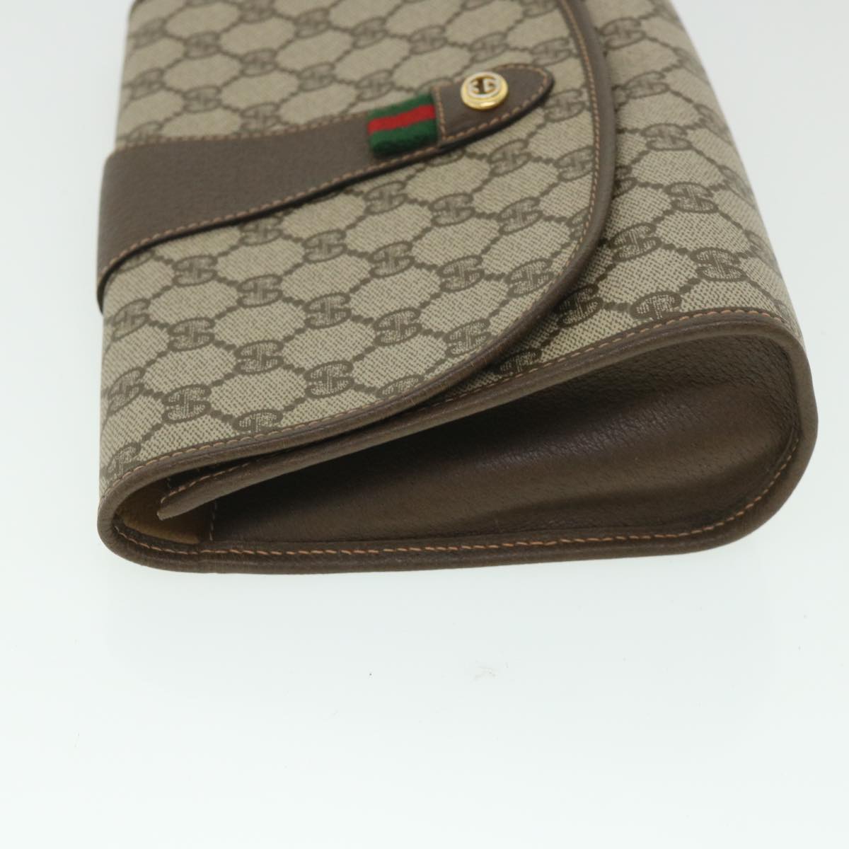 GUCCI Gg Supreme Web Sherry Line Clutch Bag Beige Red 156 01 030 Auth Bs8747