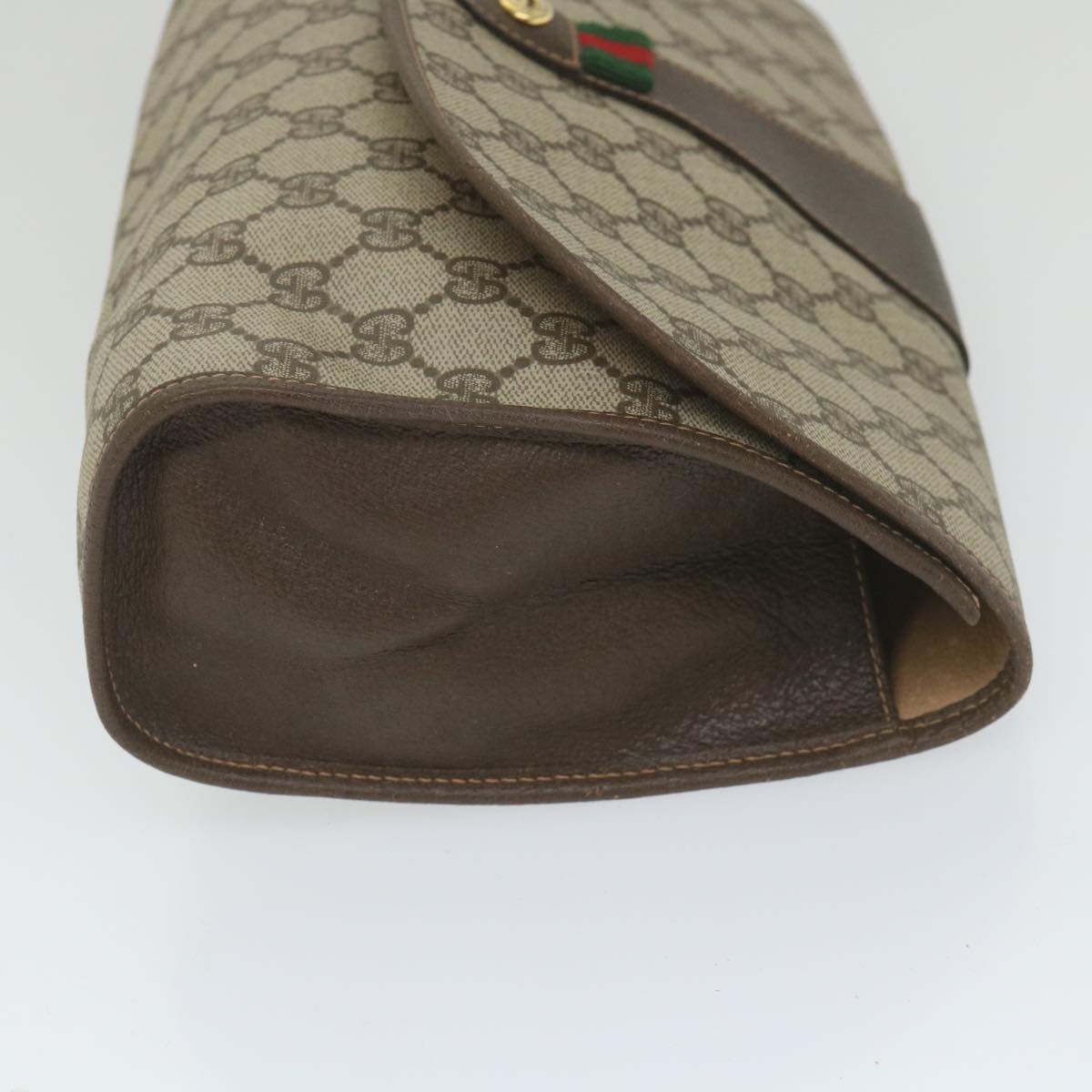 GUCCI Gg Supreme Web Sherry Line Clutch Bag Red Beige 156 01 031 Auth Bs9677