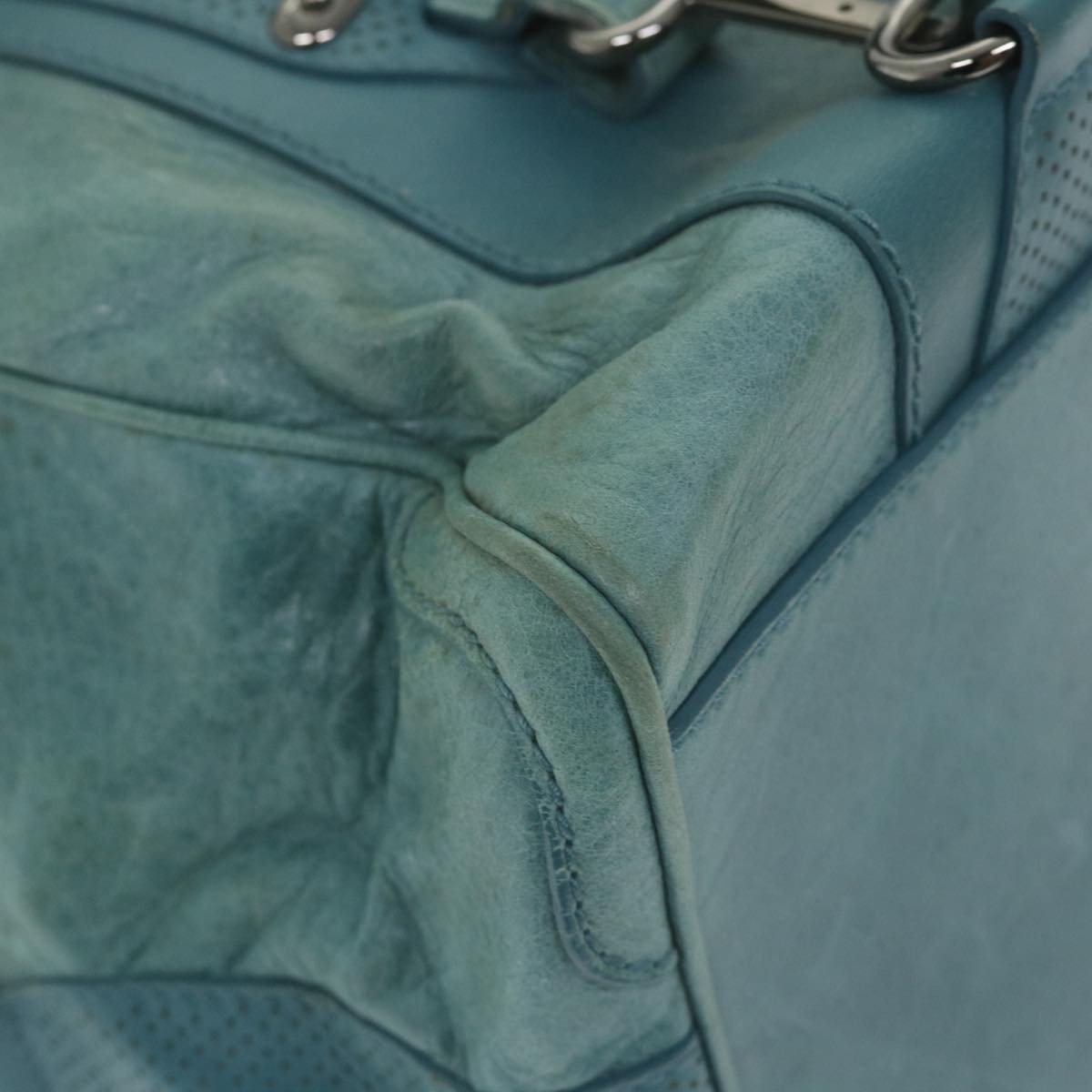 balenciaga Boston Bag Leather Light Blue Auth bs9730