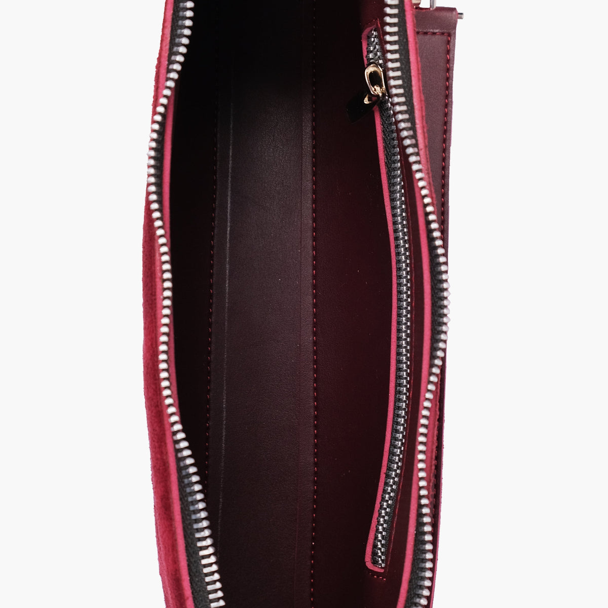 Burgundy suede evening bag with chain handle