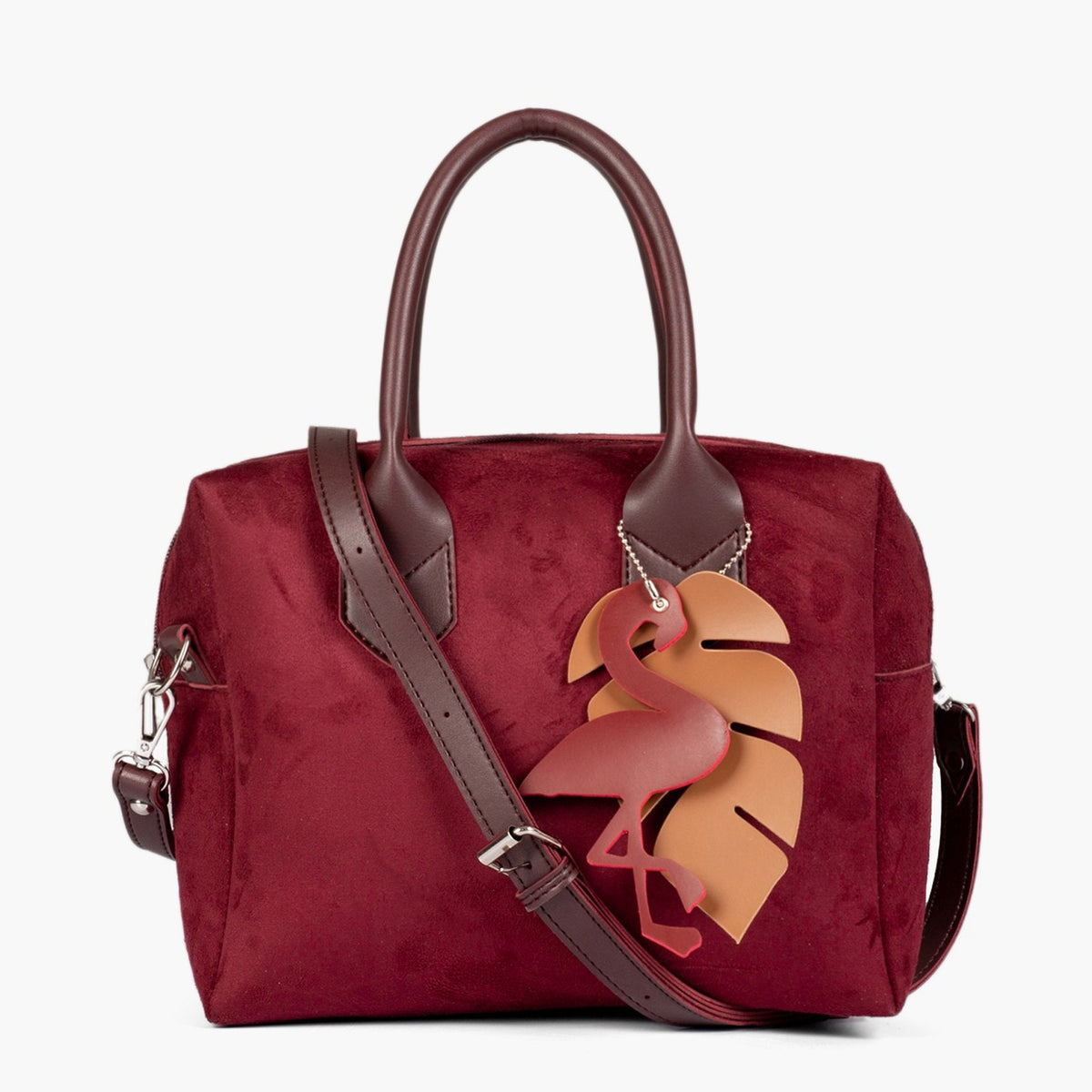 Burgundy suede mini bowling bag