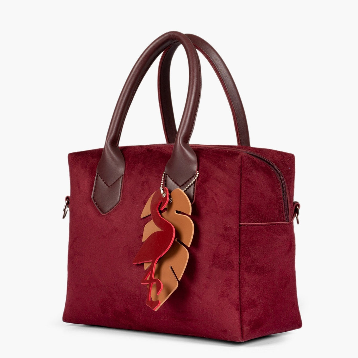 Burgundy suede mini bowling bag