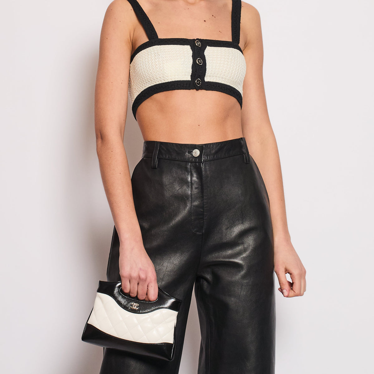Chanel Cream Cropped Knitted Tank Top with CC Buton Detail Size FR 38 (UK 10)